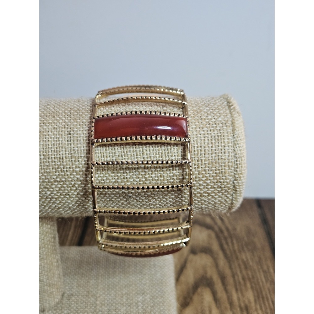 VTG Barse Thailand Bronze Open Grid Cage Cuff Bracelet Orange Carnelian Stone